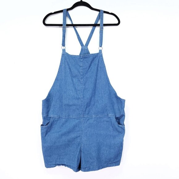 Torrid Overalls Blue Chambray Shortalls Jean Square Neck Stretch Women’s Size 2X - Picture 1 of 15